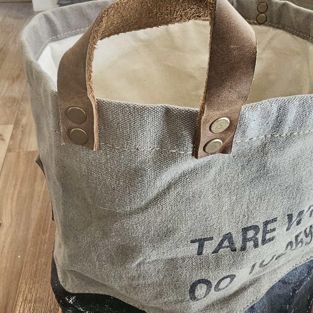 Distressed Canvas Tote with Leather Handles - Picture 2 of 6